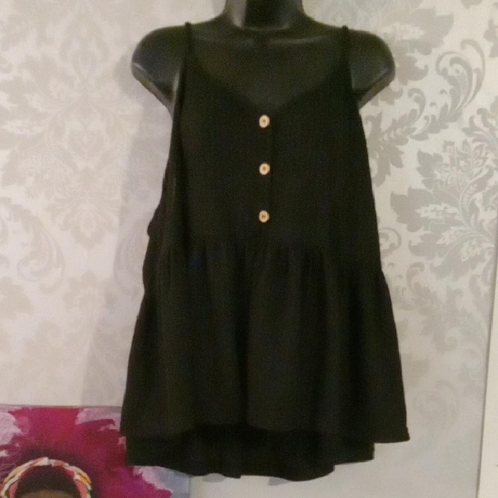 SHEIN Black Tank Top with Button Detail